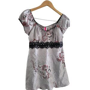 Heart and Soul Silver Y2k babydoll top purple embroidery size Medium Milkmaid